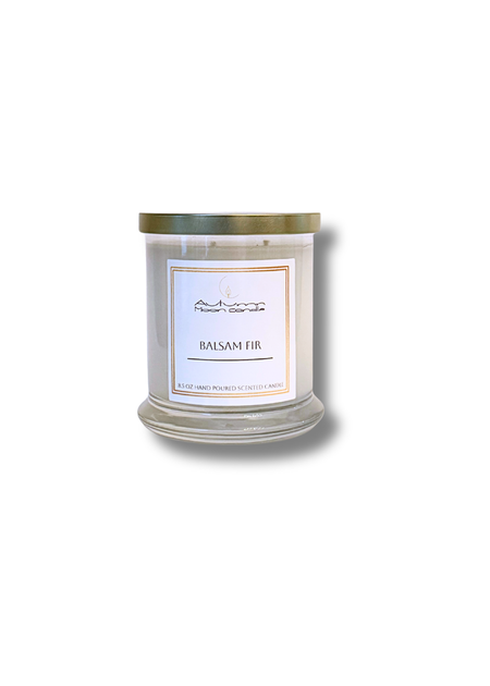 Autumn Moon Candle Balsam Fir 8.5oz Candle with gold lid