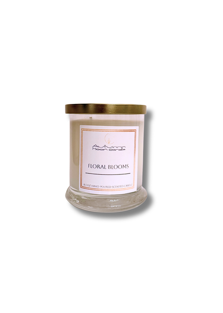 Autumn Moon Candle Floral Blooms 8.5oz Candle with gold lid