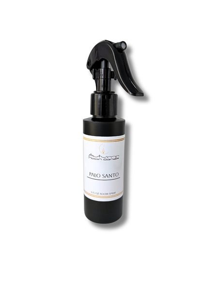 Autumn Moon Candle Room Spray Black spray bottle labeled 'Palo Santo' on a white background