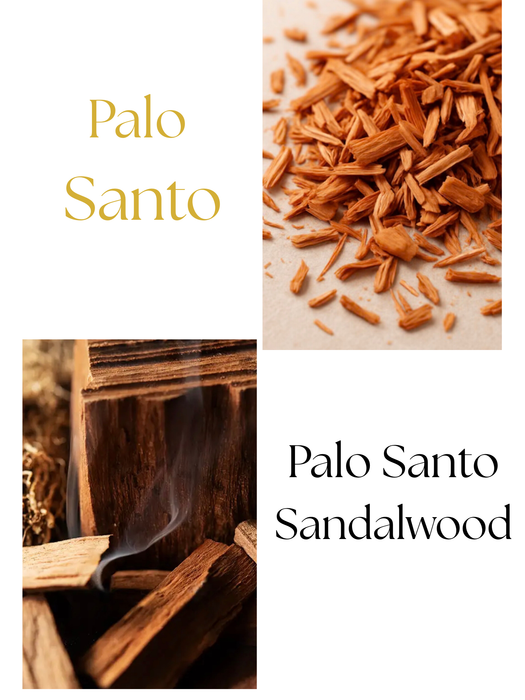 Autumn Moon Candle Palo Santo scent notes include palo santo and sandalwood