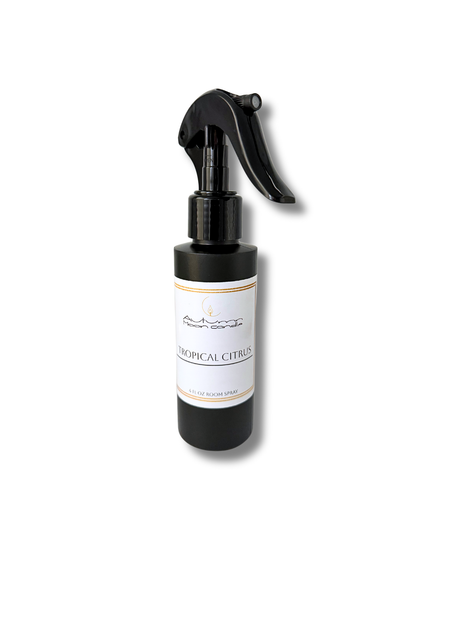 Autumn Moon Candle Room Spray Black spray bottle with a white label on a white background