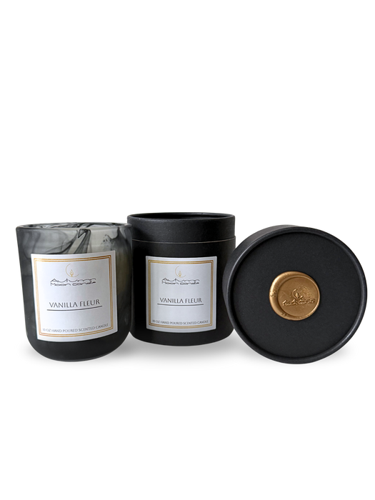 Autumn Moon Candle Vanilla Fleur 10 oz candle with a black box