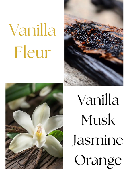 Photo of Autumn Moon Candle Vanilla Fleur scent profile vanilla, musk, jasmine, and orange.
